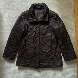 Dana Buchman Embroidered Brown Cotton Blend Puffer Coat Jacket Size L